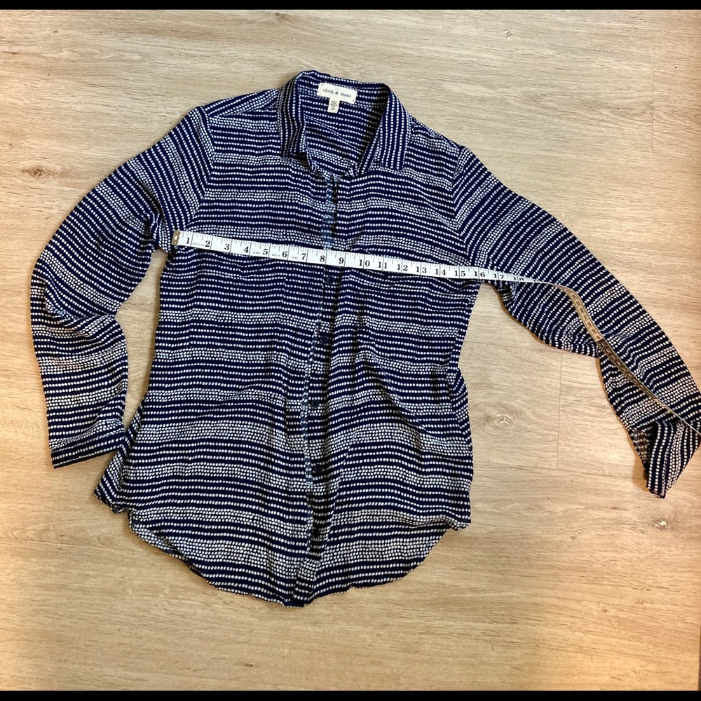 Navy and White Spotted Button Down Blouse - Picture 13 of 14